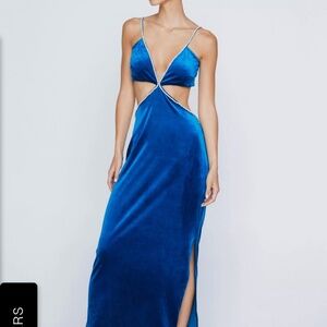 Blue, jeweled, velvet dress